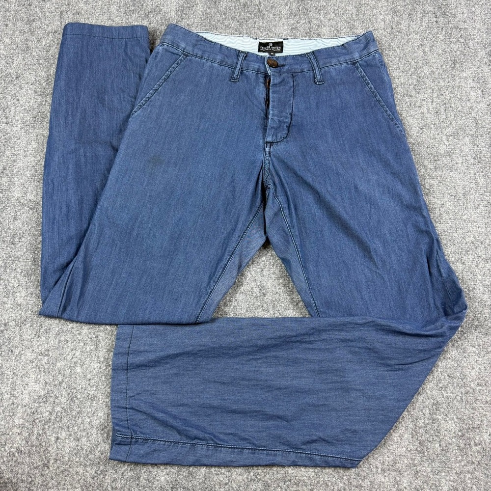 Taylor Stitch Chambray Pants Trousers Men 28x30 Blue Button Fly Slim Straight